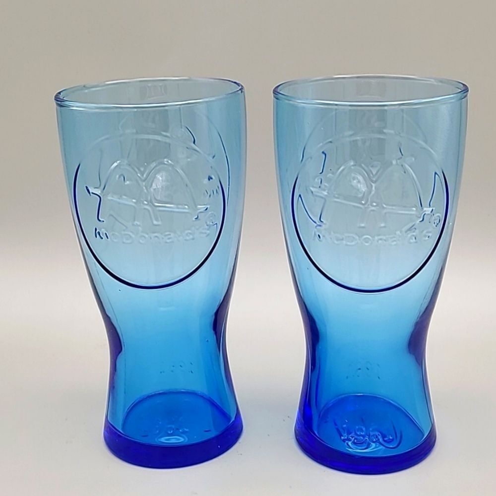 McDonalds Set of 2 Blue Vintage Retro Glasses from 1961